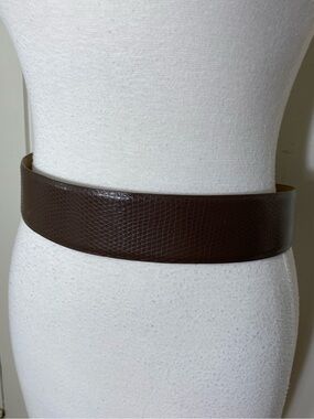 LOFT Ann Taylor Brown Faux Reptile Embossed Toggle Leather Wide Belt S